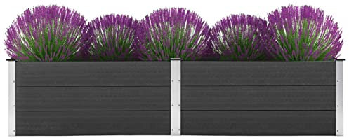 MOONAIRY Garten-Hochbeet, Pflanzkübel, Kräuterbeet, Hochbeete-kit, Schneckenzaun, Pflanztrog, Pflanzgefäße, Pflanzfolie Für Hochbeet,Teichbecken, 250 x 100 x 54 cm WPC Grau