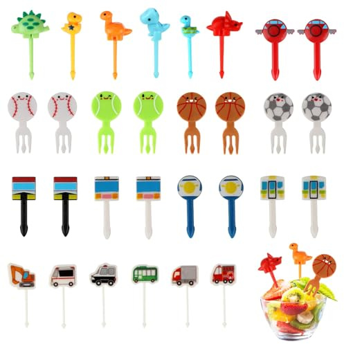 OOTSR 30PCS Food Picks Fruit Forks for kids, Mini Cute Dinosaur Food Toothpick Reusable Cupcake Dessert Forks for Kids Party Kitchen Bento Lunch Box, Random Color Kids Lunch Accessories
