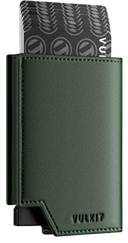 VULKIT Credit Card Holder RFID Blocking Leather Pop Up Card Wallet for Men Women with Banknote Compartment & Magnetic Closure