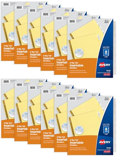 Avery Insertable Dividers for 3 Ring Binders, 5 Tabs per Set, Clear Big Tabs, Buff Paper with Gold-Reinforced Holes, Great for Organizing Reports, Projects, and More (11112)