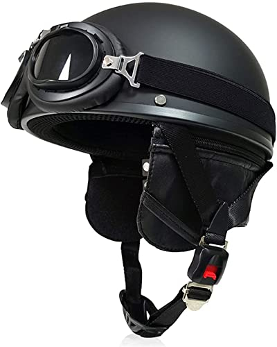 Halbschalenhelm mit ECE, Jethelm Retro, Chopper Helm, Scooter-Helm, Fahrradhelm, mit Schutzbrille und Schnellverschlussschnallen für Damen Herren Erwachsene (Color : A, Size : L(59~60cm))