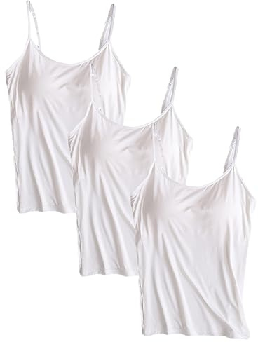 Jamron Dam 3 delar basic linne justerbar rem väst linne med inbyggd hylla BH stretch undertröjor (S-4XL), Vit + Vit + Vit + Vit, S