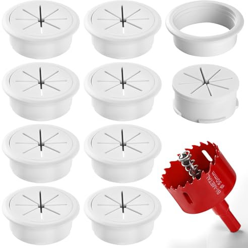Desk Grommet 2 Inch (50 mm) 8 Pieces, Desk Hole Cover for Cables White, ABS Plastic Grommet Hole Cover with Hole Saw for Wires Cables Through The Countertop by XIOGZAXI