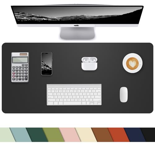 Small Desk Mat,Leather Desk Pad Protector,Desk Mouse pad,Office Desk mat,Laptop Mat for Desk, Non-Slip PU Leather Desk Blotter,Waterproof Desk Writing Pad for Office/Home(23.6x13.7,Black)