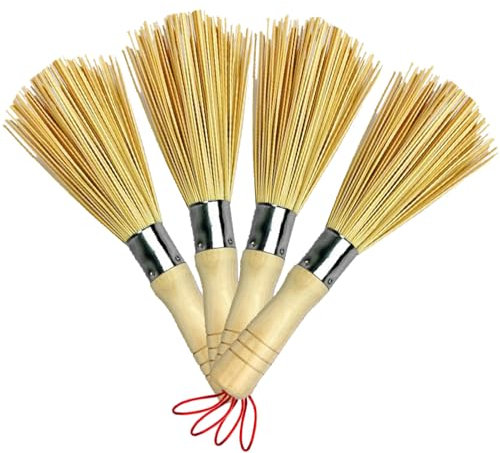 JUTSTJUKO Frusta in bambù, spazzola per la pulizia della cucina, frusta con manico in legno, spazzola per pulire piatti, padelle, wok e lavello (D-4set)