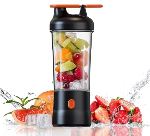 750 ml Tragbarer Mixer Smoothie Maker, Tragbarer Mixer für Smoothies und Shakes, mit 6 Klingen aus Edelstahl, USB Wiederaufladbar,IP67 Wasserdichtigkeit,für Reise, Büro, Küche (Schwarz)