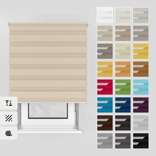 Estika Estor Doble con Perforación - 70x150 cm - Beige - Enrollable para Interior, Montaje en Techo o Pared, Ideal para Ventanas y Puertas