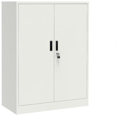 VCGGAIP Metal Cabinet Lockable with 2 Adjustable Shelves (90 x 80 x 40 cm) - Steel Cabinet for Office, Garage & Household | 50 kg Load Capacity per Shelf | Includes Safety Lock & Accessories