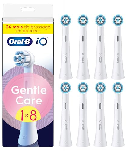 Oral-B Testine di Ricambio iO Gentle Care, Bianche, 8 Ricambi - 8 Testine di Ricambio per Spazzolino Elettrico, Rotonde Originali per Gengive Sensibili, Setole Angolate per Rimuovere la Placca