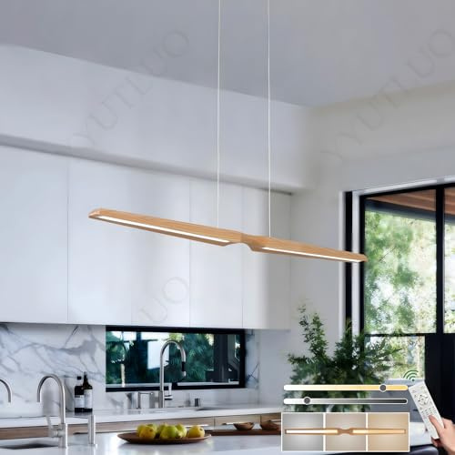 YYUTLUO Lámpara De Comedor De Madera Lineal De Forma Especial, Atenuación Continua Con Control Remoto, 2 Fuentes De Luz, Altura Ajustable,Sala De Estar Moderna y Sencilla Oficina Comedor (L100*H150cm)