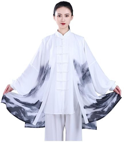 DAYKET Kampfsportbekleidung, Traditionelle Chinesische Tai-Chi-Uniformen für Frauen, 3-teiliges Set, Langärmlige Kung-Fu-Kleidung für Übungen, Qi Gong, Wung Chun,WhiteA-3XL