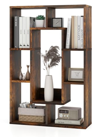 HOMASIS Librería de Pie con 7 Cubos, Estantería de Esquina Separadora de Ambientes, Estantería Geométrica con Protección Antivuelco, Estante Decorativo para Salón, Estudio, 60x20x90cm (Industrial)