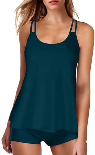 Tankini dam hav 2 delar vadderad BH tankini tvådelad strandkläder push-up sommar badkläder simning pool baddräkt dam kurvig elegant topp och shorts