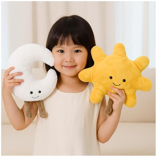 Tomatoys Peluche Soleil & Lune – Coussin Soleil et Lune Doux pour Enfants – Peluche Décorative Chambre Bébé – Jouet Doux Cadeau Enfant