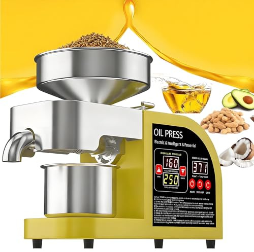 Electric Oil Press Machine 800w/1100w/1200w,Hot & Cold Press Oil Machine For Home&Commercial,Automatic Oil Extractor-40-300°C,For Pressing Peanuts, Sesame Seeds, Rapeseed, Tea Seeds 800wGold