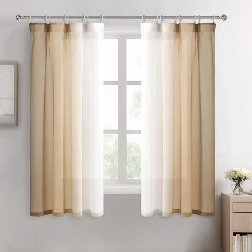 DWCN Voile gardiner med veckband, brungrå genomskinliga gardiner med skensystem trådgardin luftig för vardagsrum sovrum barnrum pojke höst H 175 x B 140 cm, set om 2