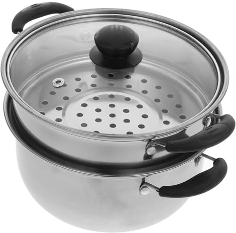 LALADEFIEE Pentola a Vapore in Acciaio Inox 20 CM Doppio Manico Pentola per Zuppa Multifunzionale Resistente al Calore Vaso Compatto per Cucina Domestica e Ristoranti