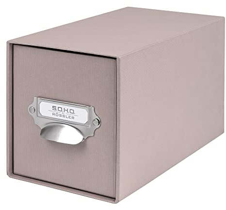 Rössler Papier 1327452490 - S.O.H.O. Aufbewahrungs CD-Schubladenbox, mit beschriftbarem Einsteckschild und Griff, Taupe, 1 Stück