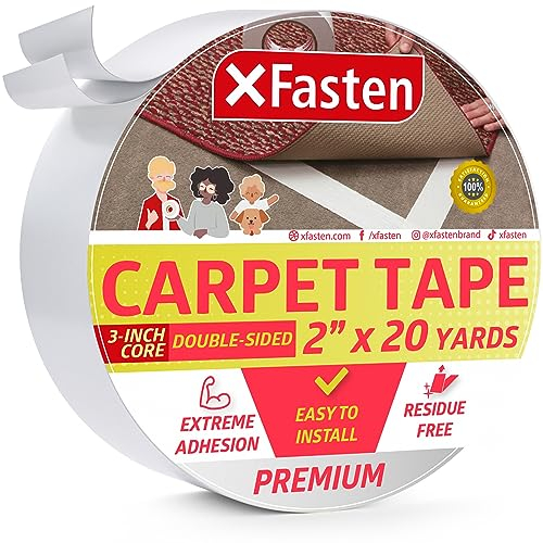 XFasten Double Sided Tape Carpet Tape, Removable, 2 Inches x 20 Yards (Single Roll)