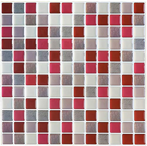 Yoillione Azulejos Adhesivos de Mosaico 3D, Impermeable Pegatinas Adhesivas de Pared para Baño Cocina, 4 Piezas