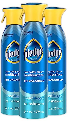Pledge pH-Balanced Multisurface Spray, Gently Clean 101 Surfaces, Remove Dust and Messes, No Residue - Rainshower Scent, 9.7oz, Pack of 3