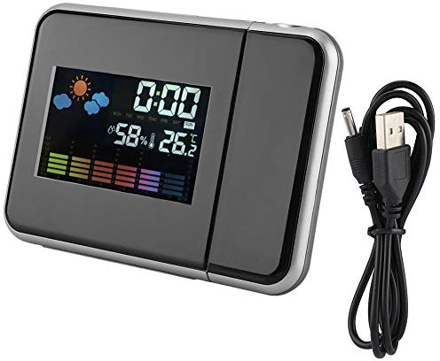 Haofy Sveglia a proiezione, moderna sveglia digitale a LED per previsioni del tempo Calendario per proiettore con visualizzazione dell'umidità(UN)