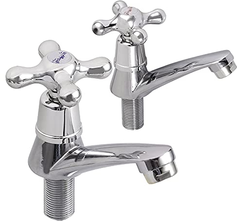 Bohaner 2 x Chrome Lever Basin Taps Basin Mixer Taps Bathroom Sink Taps Pair Chrome Brass Basin Tap Pair Hot and Cold Water Bathroom Sink Tap for Bathroom Kitchen
