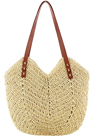 Sac à Main en Paille de Grande Capacité - Bandoulière en Rotin Tissé et Bambou - Style Osier pour Vacances