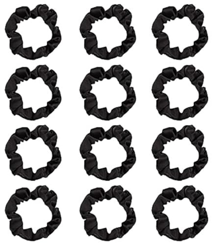 12Pcs Satin Hair Scrunchies, Silk Hair Scrunchies Elastic Hair Bands Hair Ties for Women Girls Black