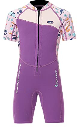 Lansru Kinder Neoprenanzug - 2,5 mm Kurzer Neoprenanzug, aufgerüstetes SCR-Neopren, sichereres Material, UV-Schutz, Frontreißverschluss für Schwimmunterricht, warmhalten in kaltem Wasser.
