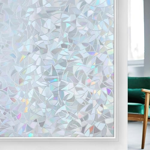 rabbitgoo Rainbow Window Film Privacy Film for Glass Windows, Decorative Stickers for Glass Privacy, Static Cling Self-Adhesive Vinyl Rainbow Stickers Gray Silver 60x200cm