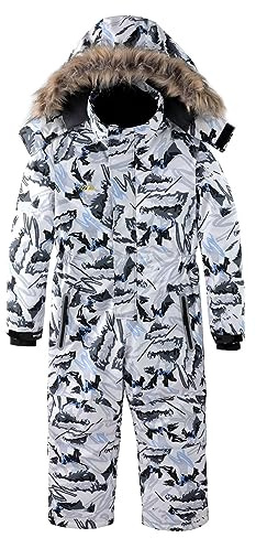 OHSNMAKSL Kid's Snowsuits Boys Ski Suits Jackets Girls Waterproof Coats Jumpsuits Winter Snowboarding Outdoor23HXF-Boy-Snow/White-10-12