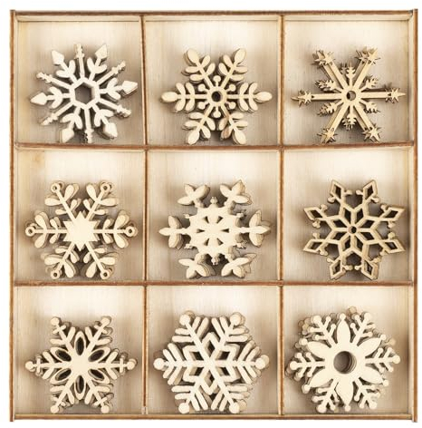 Ideen mit Herz: Schneeflocken und Eiskristalle aus Holz | Motive für Weihnachten und Winterdekoration | Tischdekoration | Inklusive Holz-Box | 9 Designs, je 5 Stück | 45-teilig