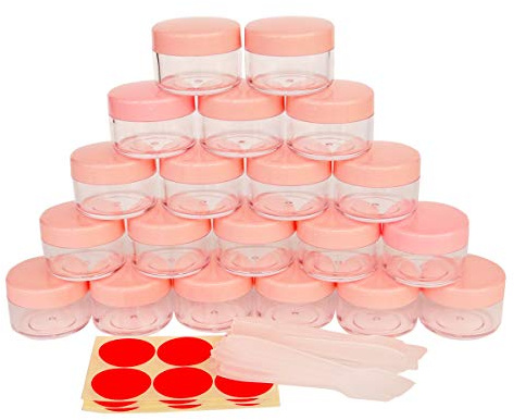 Wopanxye Mini Plastique Pots, 15ml Cosmétiques D'échantillons Pots, 20 Pièces Acrylic Vides Cannettes, avec à Vis en Rose Clair, pour Rouge à Lèvres Onguents Mini-Bougies Crèmes