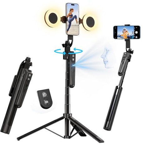 yAyusi Automático Facial Seguimiento Trípode con Luz, Sin App, 360° Rotación 180cm Trípode para Teléfono con Sensor de Movimiento, Soporte para Cámara de Teléfono para Vlog/Vídeo/Grabación