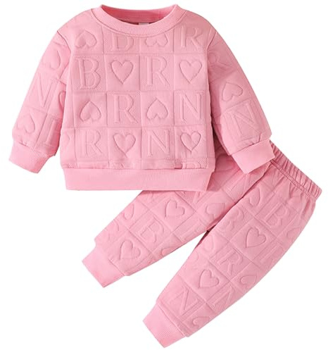 Kunyeah 2 st baby flicka kärlek hjärta pullover småbarn sweatshirt byxor spädbarn bokstavstryck långärmad topp byxset