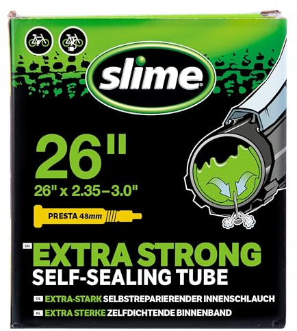 Slime 30097 Fahrradschlauch mit Slime- Pannendichtmittel, selbstdichtend, vorbeugen und reparieren, Presta-Ventil 26 x 2.35-3.0