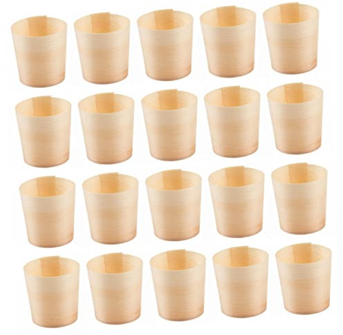 Healeved Vasos De Agua Redondos 20 Unidades Vasos De Madera Desechables Portátiles Para Bebidas Vino Ensaladas Aperitivos