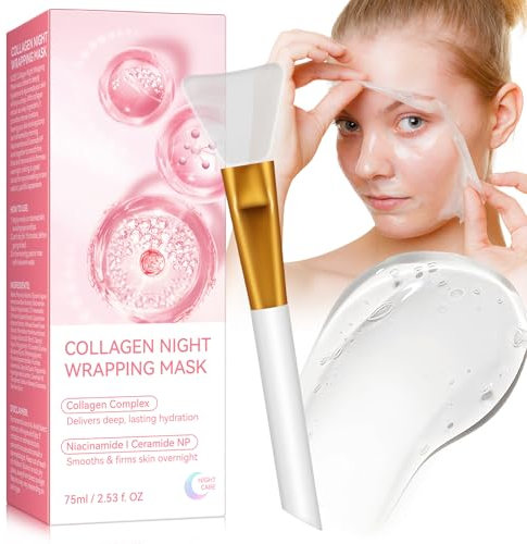 Maschera Collagene Viso, Collagen Night Wrapping Mask, Deep Hydration Care - Maschera Viso Peel-off per una Pelle Luminosa - 2,53 fl.oz