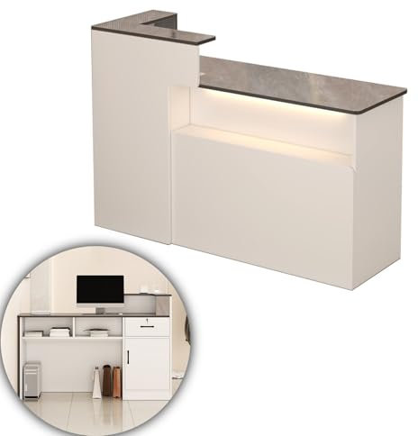 DIHRVTHC Empfangstheken, Rezeptionstheken, Empfangstheke mit Abnehmbarer Ablage, Empfangstresen, Rezeption, Rezeptionstheke mit schwarzen Dekorplatten, Büromöbel(120CM)