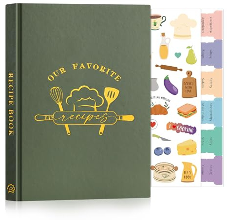Lanpn Libro di Ricette da Scrivere, A5 Quaderno per Ricette Il Mio Ricettario in Pelle, Recipe Cook Journal Book to Write in Your own Recipes, Libri di Cucina Cooker Girl Libro, Verde, Inglese