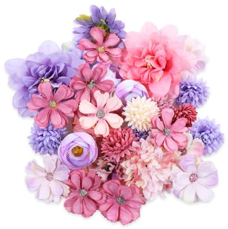 30 teste di fiori artificiali, fiori viola misti di seta, mini fiori rosa margherita multicolore, teste di margherite finte in seta sfusa rosa finta decorazione per torte fai da te, fiori di seta