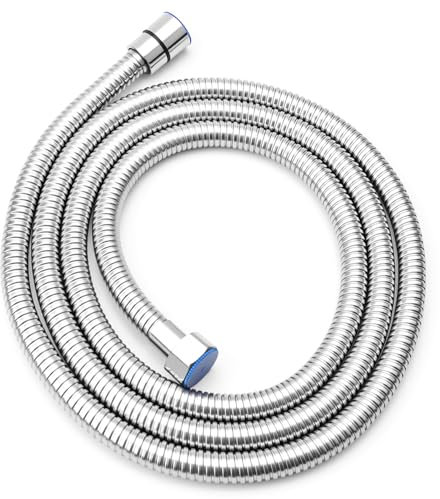 Flexible de Douche 2m - Tuyau de Douche en 304 acier inoxydable avec protection Anti-Torsion Haute Pression interface Standard G1/2 design Chromé Convient à Toutes les douchettes (Argent)