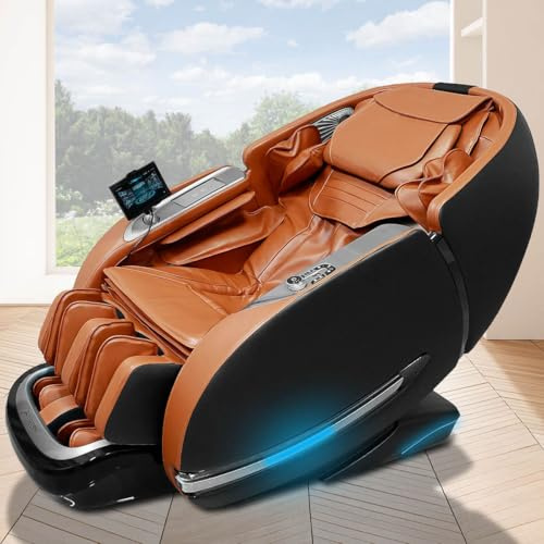 AMBINESS Massagesessel Relaxsessel YUNA | 60 Massageprogramme | deutsche Bediensprache | Zero Gravity-Funktion | 3D-Massagetechnologie Ganzkörpermassage + Wärmefunktion | Vitalwertmessung | Cognac
