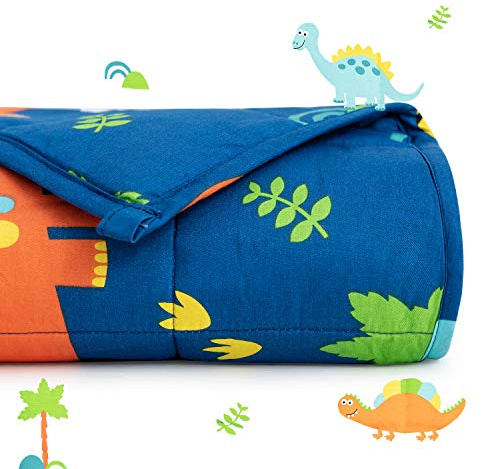 Sivio Weighted Blanket, Soft and Cozy Heavy Blanket for Naturally Calming and Sound Sleep, 2,3 kg, 90 X 120 cm, Dinosaur, Blue