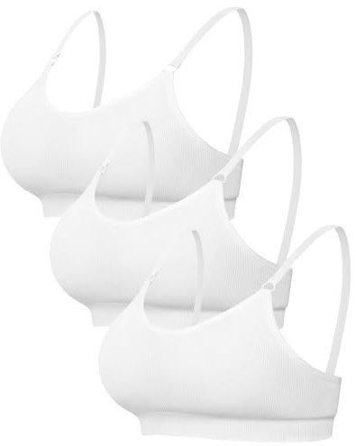 Channo Sömlös sport-BH: Lycra-tyg justerbara remmar sömlös ryggstängning 3-pack, Vit, 3-pack, L-XL