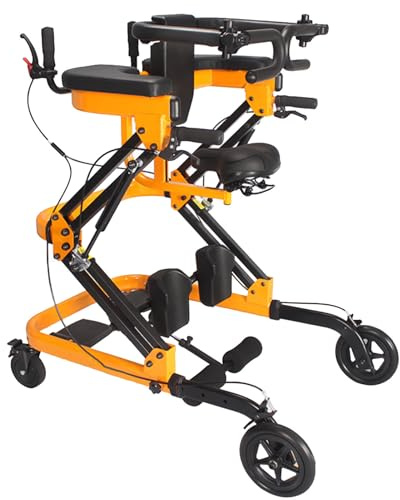 LFfwynog Déambulateur Pliable à 4 Roues, Roues Tout-Terrain de 8 Pouces, siège rembourré, pour Personnes âgées et handicapées Yellow-B