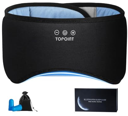 TOPOINT Sleep Mask Headphones Bluetooth Sleep Mask, Organic Bamboo Cotton Eye Mask Headphones, Bluetooth 5.4 Sleep Headphone, 100% Blackout Design, 0 Eye Pressure, Adjustable Silent Velcro for Travel