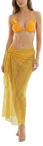 ZHAOCAI Women's Triangle Bikini Sets with Cover Up, Sexy Halter Neck 3 Piece Swimsuit, Low Waisted Ladies Swimwear Bathing Suit for Beach Holiday Pool Vacation Spa Yellow