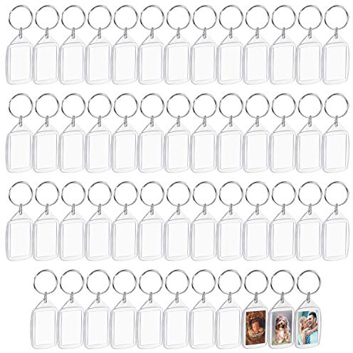 Kurtzy Blank Photo Insert Key chains (50 Pack) - Each Key ring is 3.2 x 5.4cm - Translucent Clear Acrylic Key Rings for Double Sided Photos - Small Picture Frames for Family, Friends, Gifts & Crafts